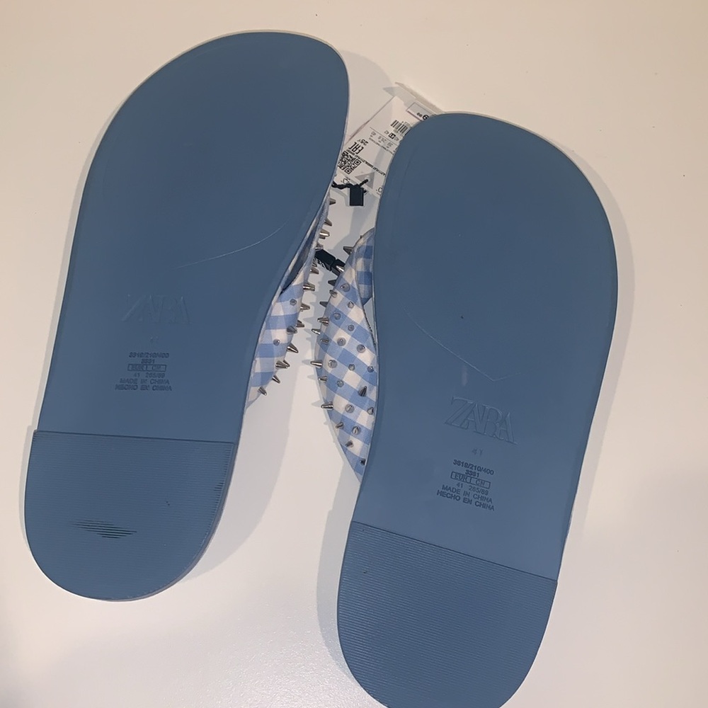 Zara Gingham Studded Flip Flops Sandals - Picture 10 of 12